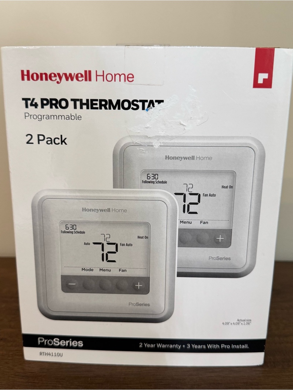 Honeywell T4 PRO Series Programmable Thermostat 2-Pk RTH4110U 1 Heat/1 Cool Pump